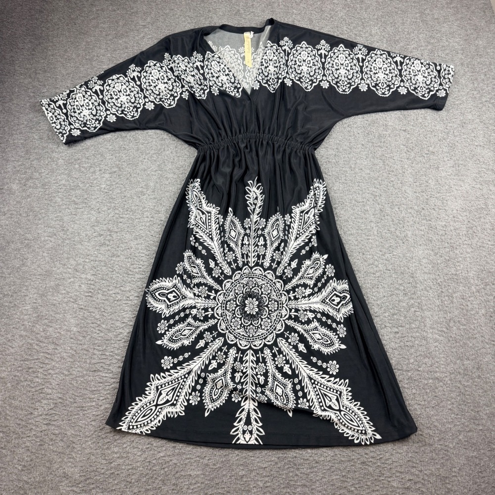 Cristinalove Black White Women's S Small Mandala Medallion Boho Maxi Dress